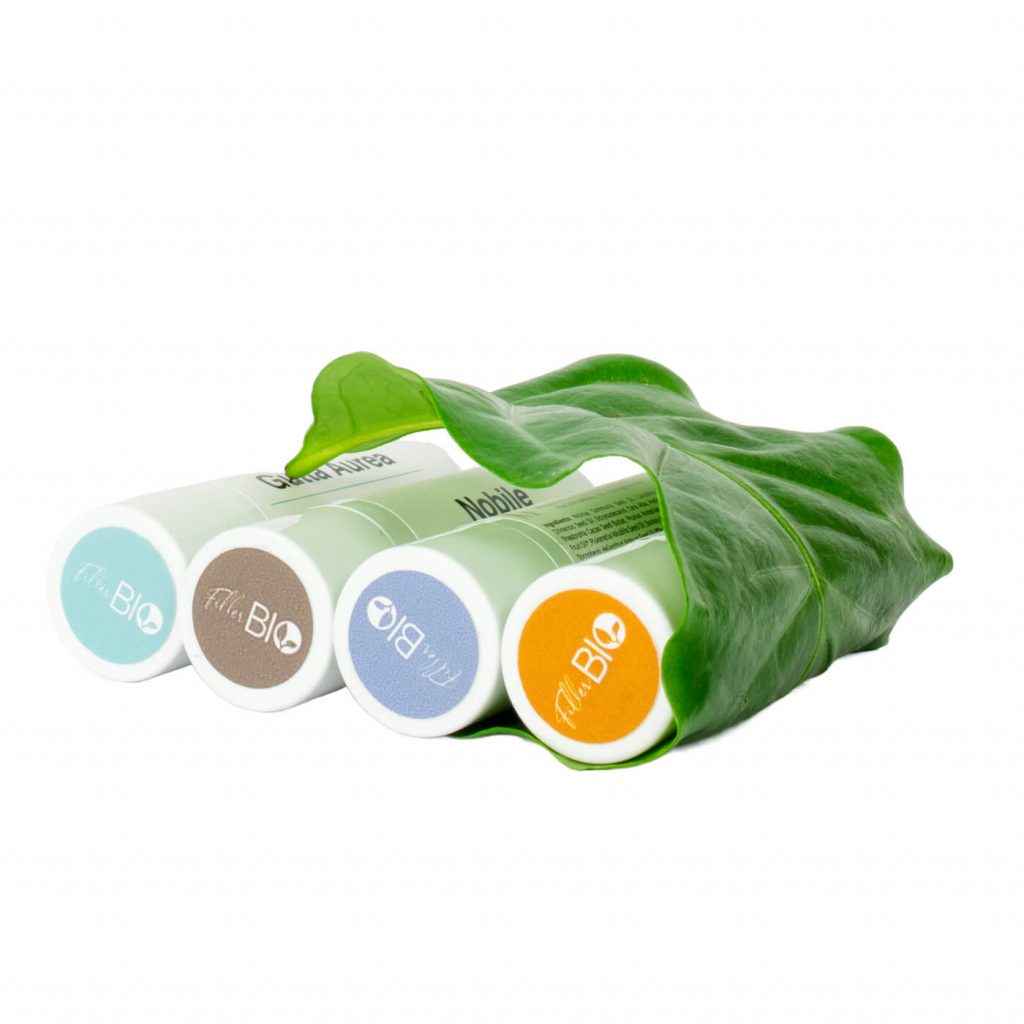 Fillerbio Burricacao Organic Precious Lip Balm Set regalo 4 pezzi – Ristrutturante, Antiage, Idratante e Protettivo - Foglia
